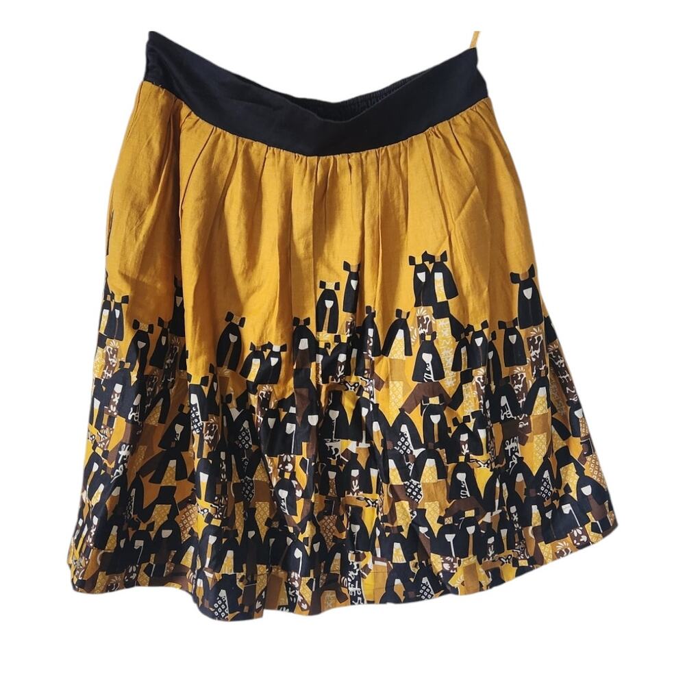 Vintage Anthropologie Edme & Esyllte Pleated Japanese Doll Yellow Black Skirt 8 - Picture 2 of 4
